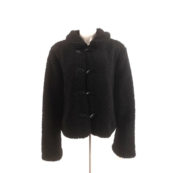 Zara Womens Short Shearling Jacket Coat Toggle Black L Large 8372/250 NWT - Picture 2 of 6